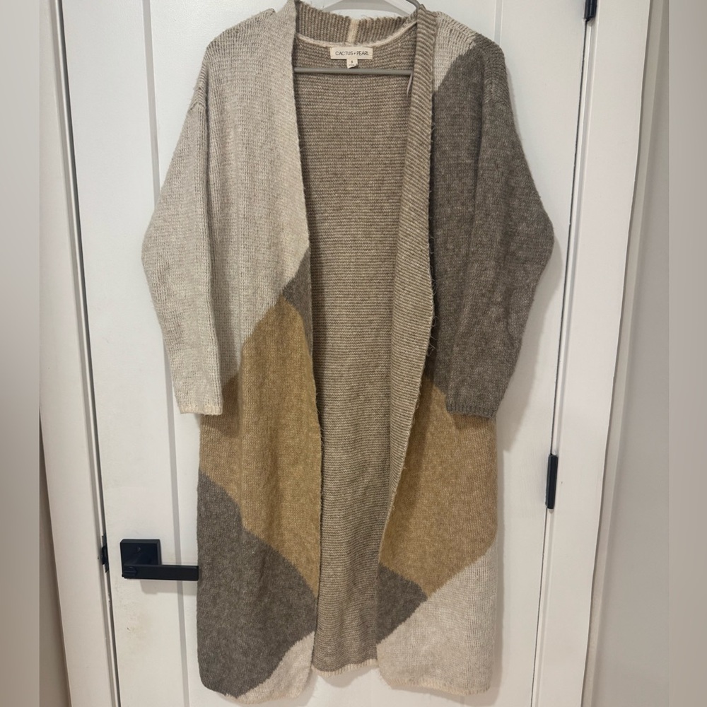 Cozy Colorblock Cardigan in Cream, Gray, and Tan